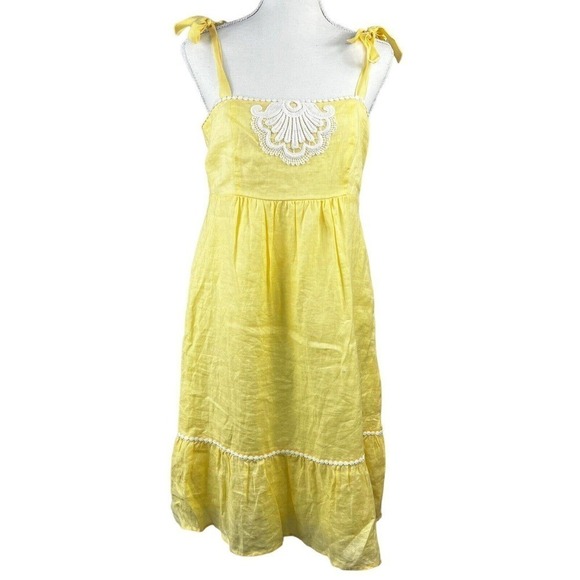 Lilly Pulitzer Cormick Yellow Linen Dress Size 6 Tie Shoulder Summer Beach - Picture 4 of 16